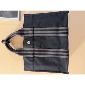 Hermès Canvas Tote Bag Black with Gray Stripes